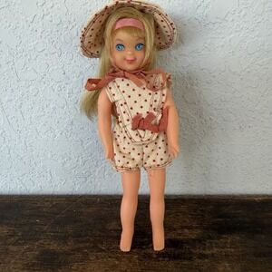 Vintage 1965 Blonde Hair Tutti Doll w/ Headband  And Sand Castles Romper And Hat